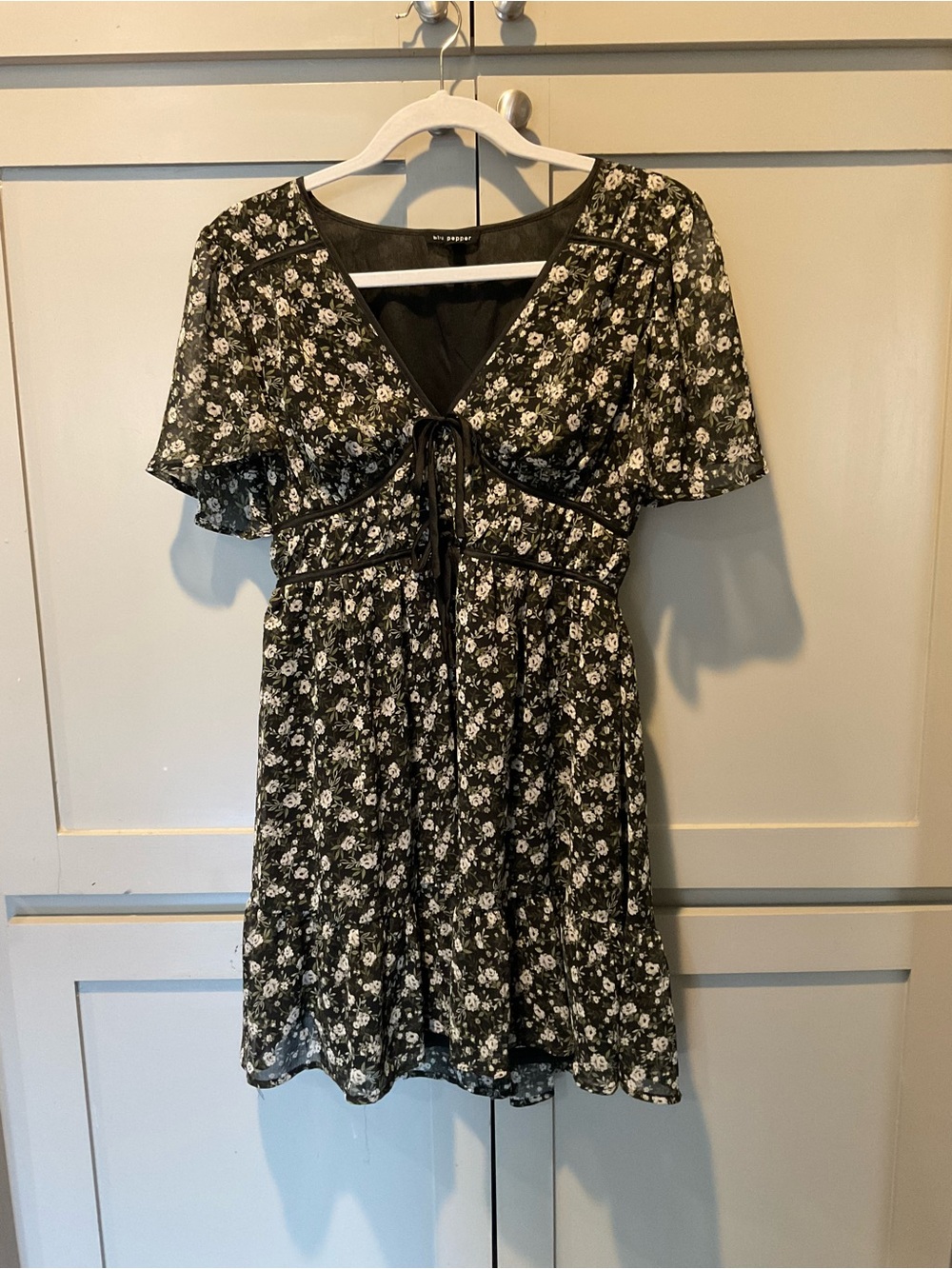 Blu Pepper Black Floral Tie-Front Mini Dress